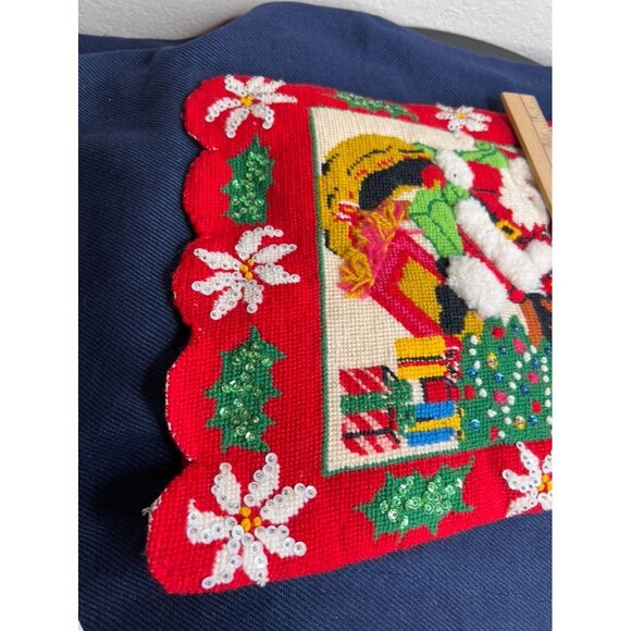 Vintage Santa Needlepoint Christmas Pillow Cover Sham Handmade READ - Picture 4 of 15